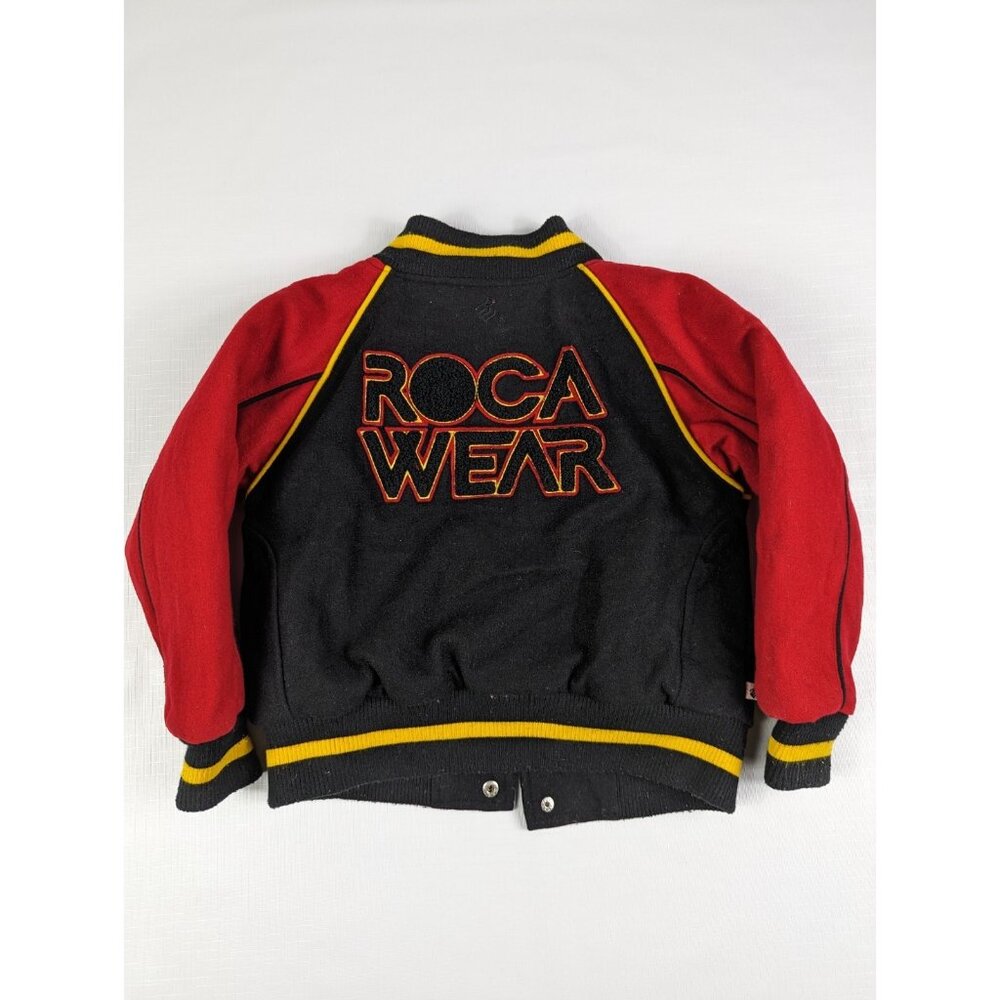 Youth Roca Wear Wool Leather Varsity Jacket Embroidered Black Red Kids Size 4